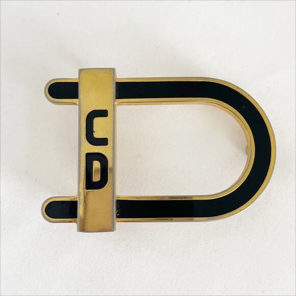 DIOR  Vintage Belt Buckle Gold Tone Black Enamel - Picture 1 of 10